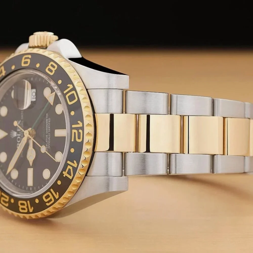 MENS ROLEX GMT MASTER II 40MM 18K YELLOW GOLD STEEL WATCH